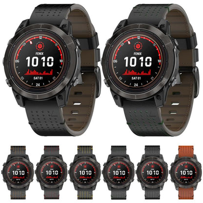 For Garmin Watch 26mm Dual Color Mesh Leather Quick Release Watch Band(Black Red) by bashfashion