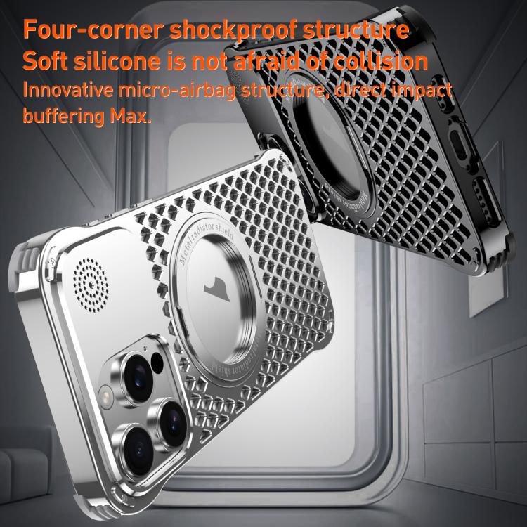 For iPhone 15 R-JUST RJ-64 Aromatherapy Heat Dissipation MagSafe Phone Case with Stand(Silver) by R-JUST