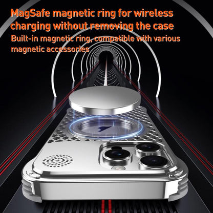 For iPhone 16 R-JUST RJ-64 Aromatherapy Heat Dissipation MagSafe Phone Case with Stand(Silver) by R-JUST