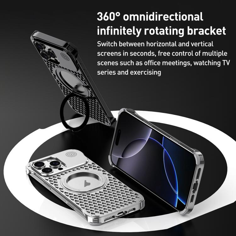 For iPhone 14 Pro Max R-JUST RJ-64 Aromatherapy Heat Dissipation MagSafe Phone Case with Stand(Black) by R-JUST