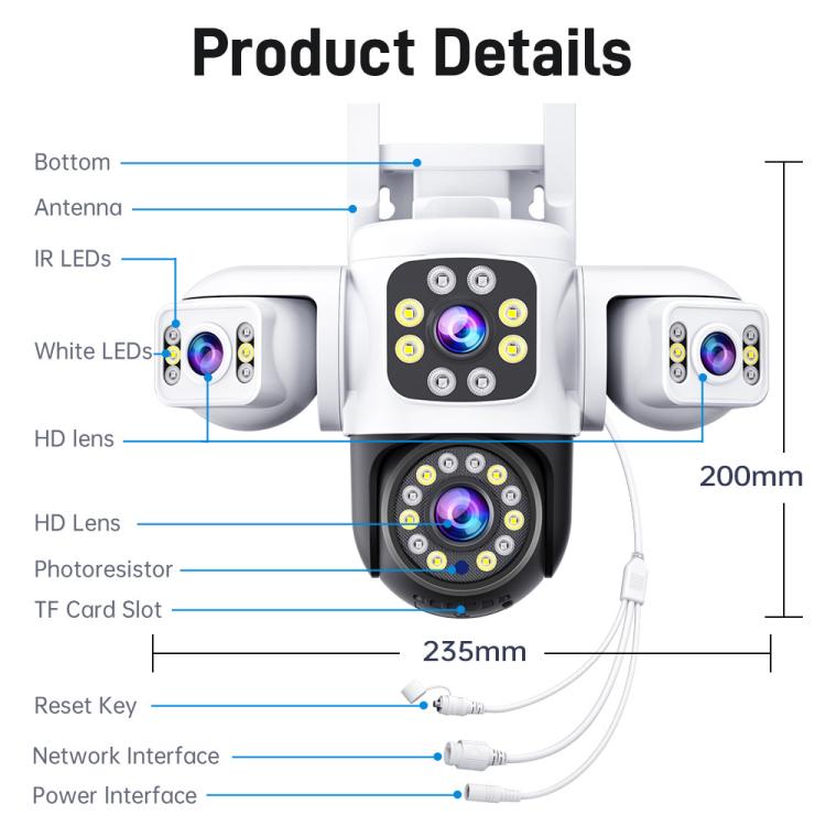 2MP HD 360 Degree Panorama 3 Lens IP66 Waterproof Wireless WiFi Camera, Memory:30 Days Memory Card(US Plug) by bashfashion