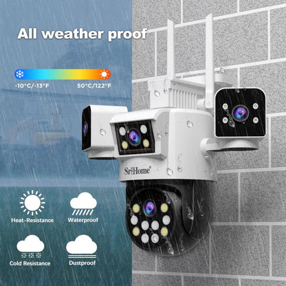 SriHome SH066 8MP HD Quad Lens Security Camera, Support Full Color Night Vision / Two-way Audio(US Plug) by SriHome
