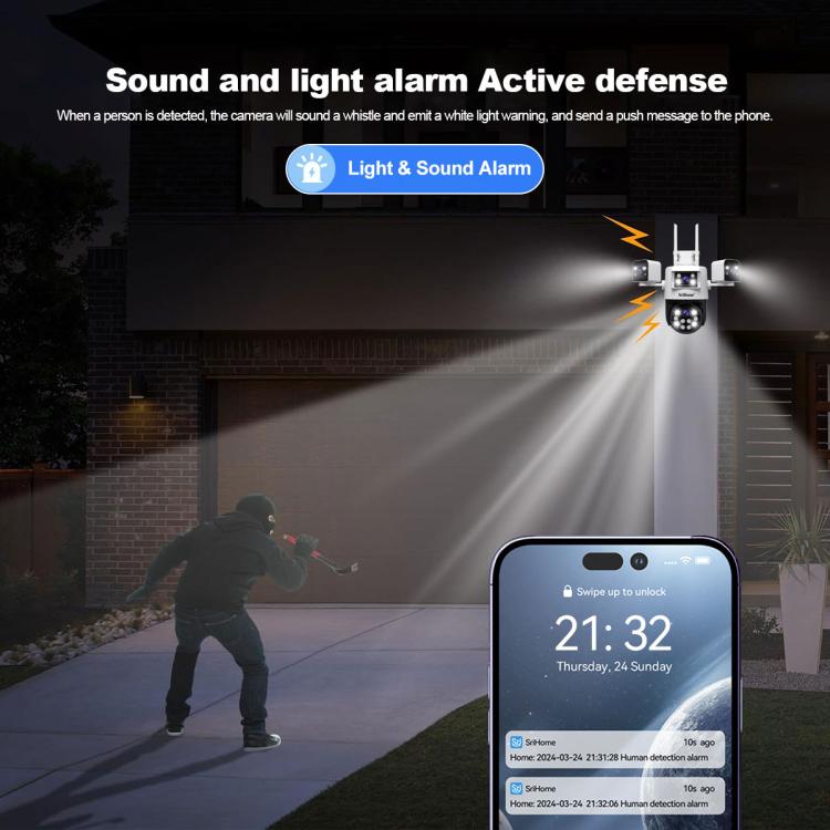 SriHome SH066 8MP HD Quad Lens Security Camera, Support Full Color Night Vision / Two-way Audio(US Plug) by SriHome