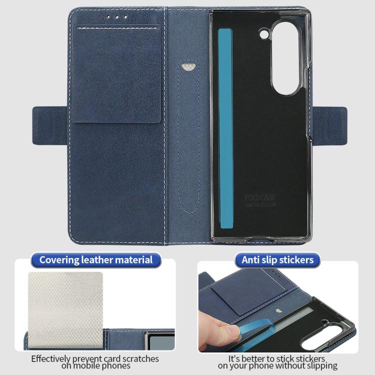 For Samsung Galaxy Z Fold5 VIETAO Integrated Spliced Leather Phone Case with Elastic Bowl Strap(Blue) by VIETAO
