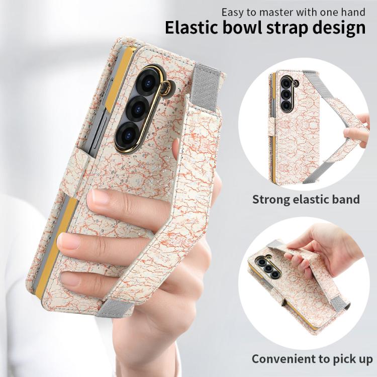 For Samsung Galaxy Z Fold6 VIETAO Integrated Colorful Leather Phone Case with Elastic Bowl Strap(Pink) by VIETAO