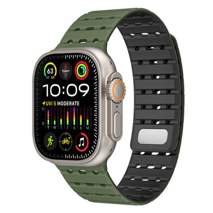 For Apple Watch 46mm / 49mm / 45mm / 44mm Two-Tone Breathable Magnetic Silicone Watch Band(Army Green Black) by bashfashion