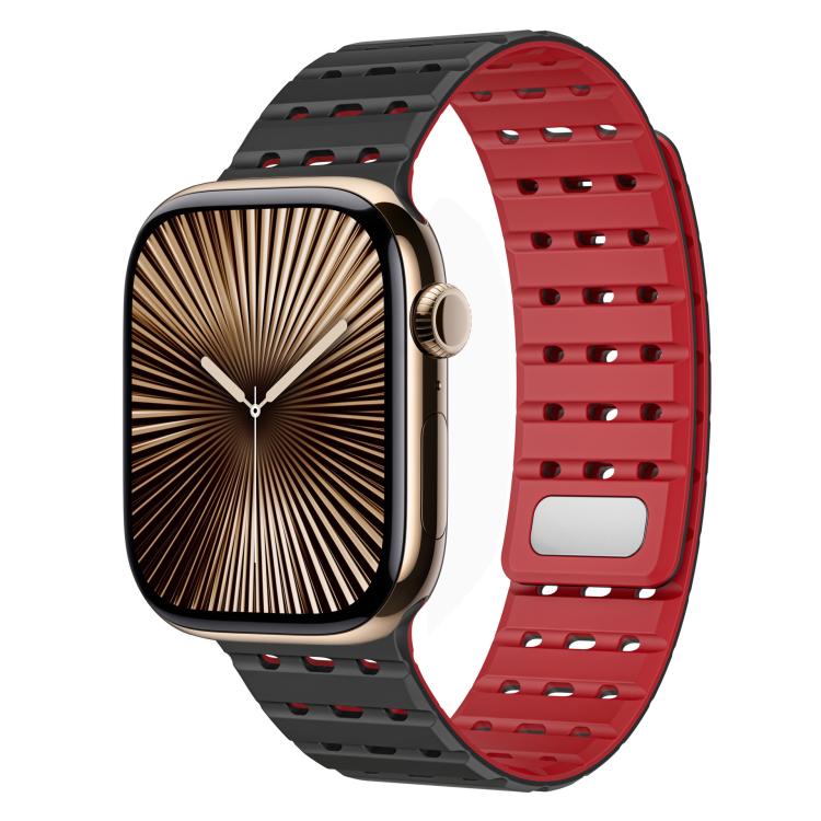 For Apple Watch 42mm / 41mm / 40mm / 38mm Two-Tone Breathable Magnetic Silicone Watch Band(Black Red) by bashfashion