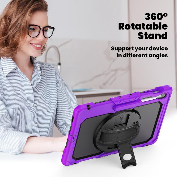For Samsung Galaxy Tab S10 FE+ Silicone Hybrid PC Tablet Case with Shoulder Strap(Purple) by bashfashion