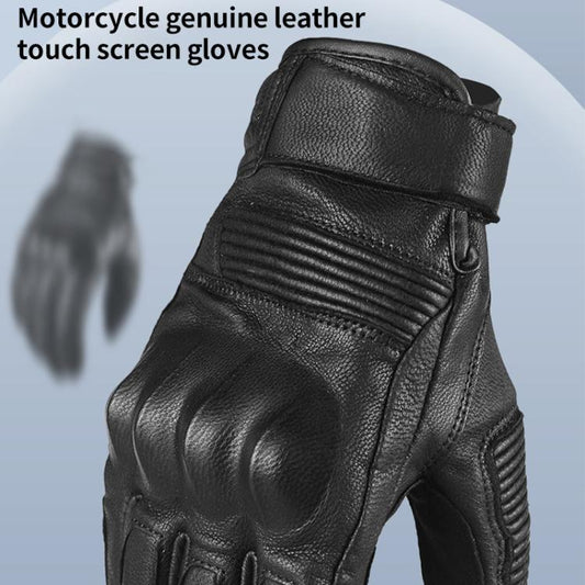 GHOST RACING GR-ST11 Retro Motorcycle Genuine Leather Touch Screen Full Finger Gloves, Size:M(Black No Punched) by GHOST RACING