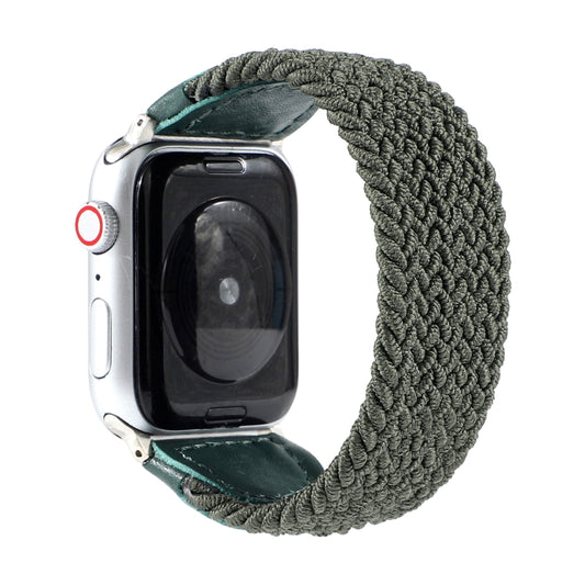 Nylon + Leather Braided Watch Band For Apple Watch Series 9&8&7 41mm / SE 3&SE 2&6&SE&5&4 40mm / 3&2&1 38mm, Size:S(Army Green) by bashfashion