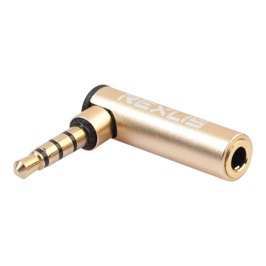 REXLIS BK3567 3.5mm Male + 3.5mm Female L-shaped 90 Degree Elbow Gold-plated Plug Gold Audio Interface Extension Adapter for 3.5mm Interface Devices, Support Earphones with Microphone by REXLIS