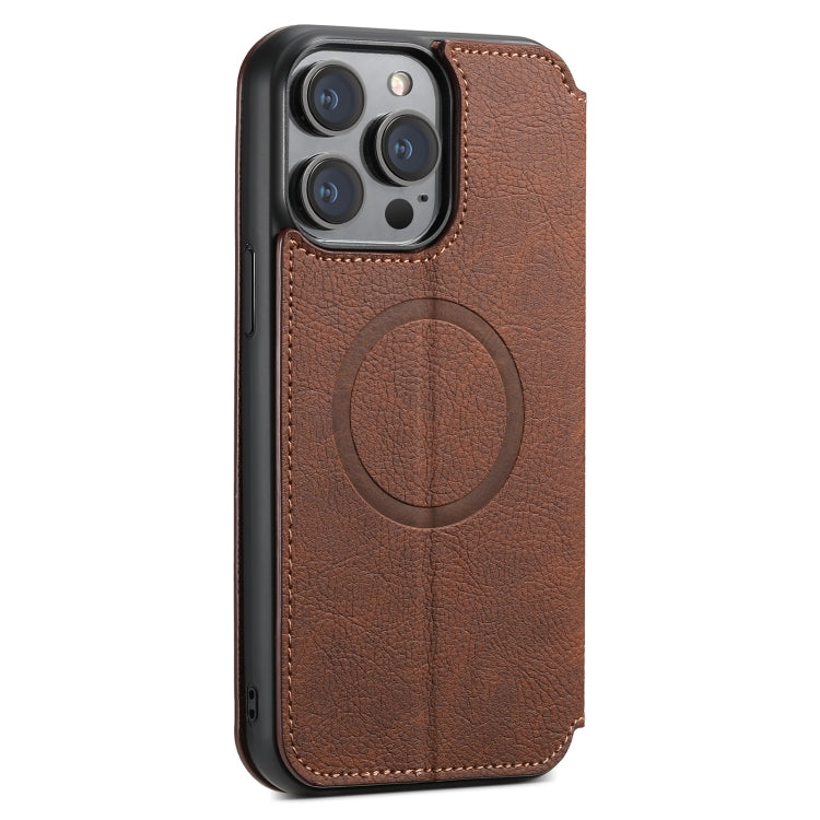 For iPhone 15 Pro Max Suteni J06 Retro Matte Litchi Texture Leather MagSafe Phone Case(Brown) by Suteni