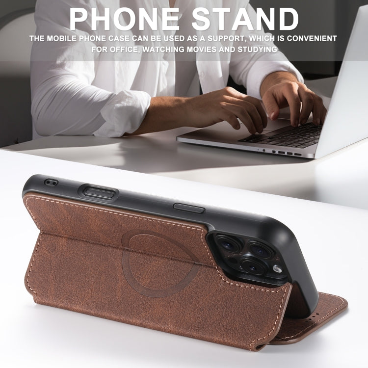 For iPhone 16 Pro Max Suteni J06 Retro Matte Litchi Texture Leather MagSafe Phone Case(Brown) by Suteni