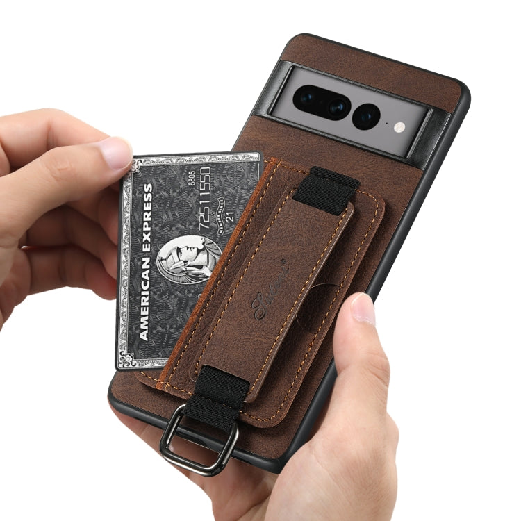 For Google Pixel 8 Suteni H13 Litchi Leather Wrist Strap Wallet Back Phone Case(Brown) by Suteni