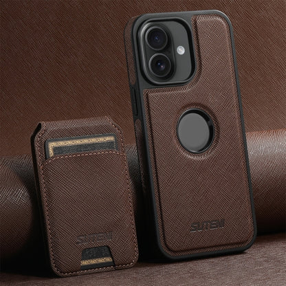 For iPhone 16 Plus Suteni M2 Cross-Grain MagSafe Vertical Card Back Phone Case(Brown) by Suteni