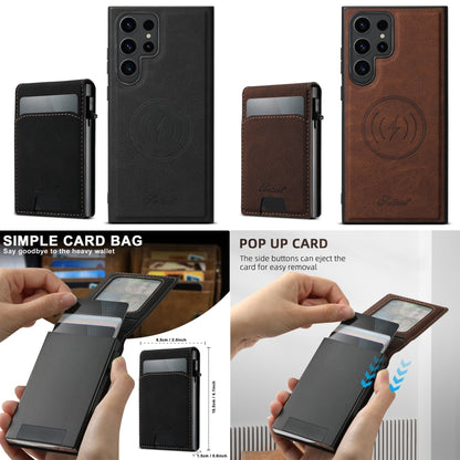 For Samsung Galaxy S25+ 5G Suteni H19 Litchi Texture 2-in-1 MagSafe Removable Card Case Back Phone Case(Brown) by Suteni