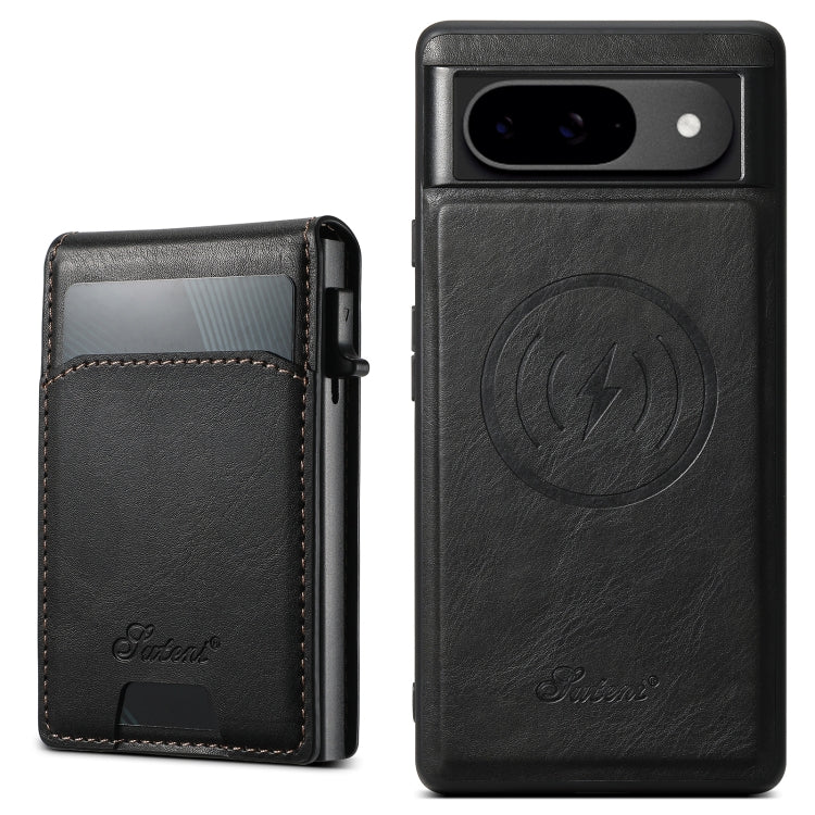 For Google Pixel 9 Suteni H19 Oil Wax 2-in-1 MagSafe Removable Card Box Back Phone Case(Black) by Suteni