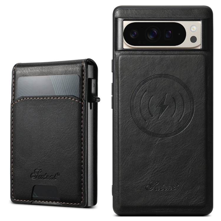 For Google Pixel 9 Pro XL Suteni H19 Oil Wax 2-in-1 MagSafe Removable Card Box Back Phone Case(Black) by Suteni