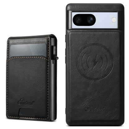 For Google Pixel 7a Suteni H19 Oil Wax 2-in-1 MagSafe Removable Card Box Back Phone Case(Black) by Suteni