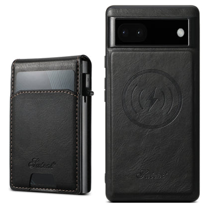 For Google Pixel 6a Suteni H19 Oil Wax 2-in-1 MagSafe Removable Card Box Back Phone Case(Black) by Suteni