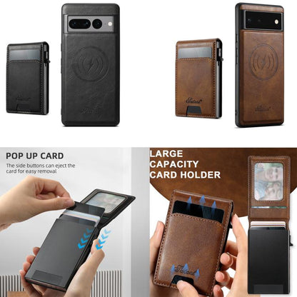 For Google Pixel 8 Pro Suteni H19 Oil Wax 2-in-1 MagSafe Removable Card Box Back Phone Case(Brown) by Suteni