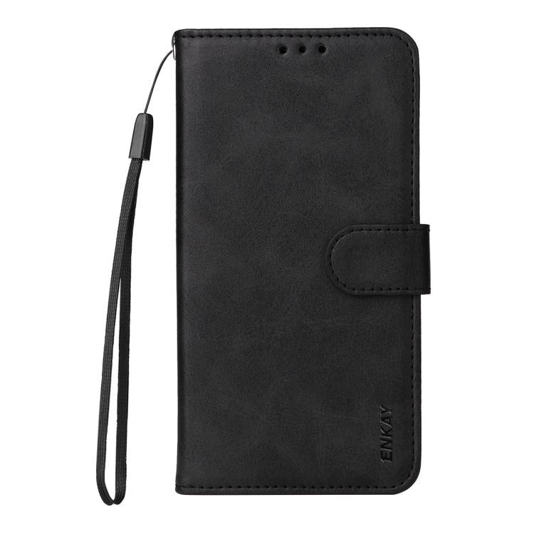 For Motorola Moto G55 ENKAY Card Wallet Calf Texture Leather Phone Case with Screen Film(Black) by ENKAY
