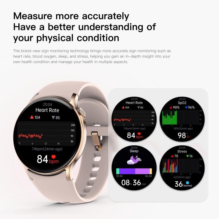 Sense 6 1.43 AMOLED Screen IP68 Waterproof Bluetooth Call Smartwatch Supports Health Monitoring(Starlight) by bashfashion