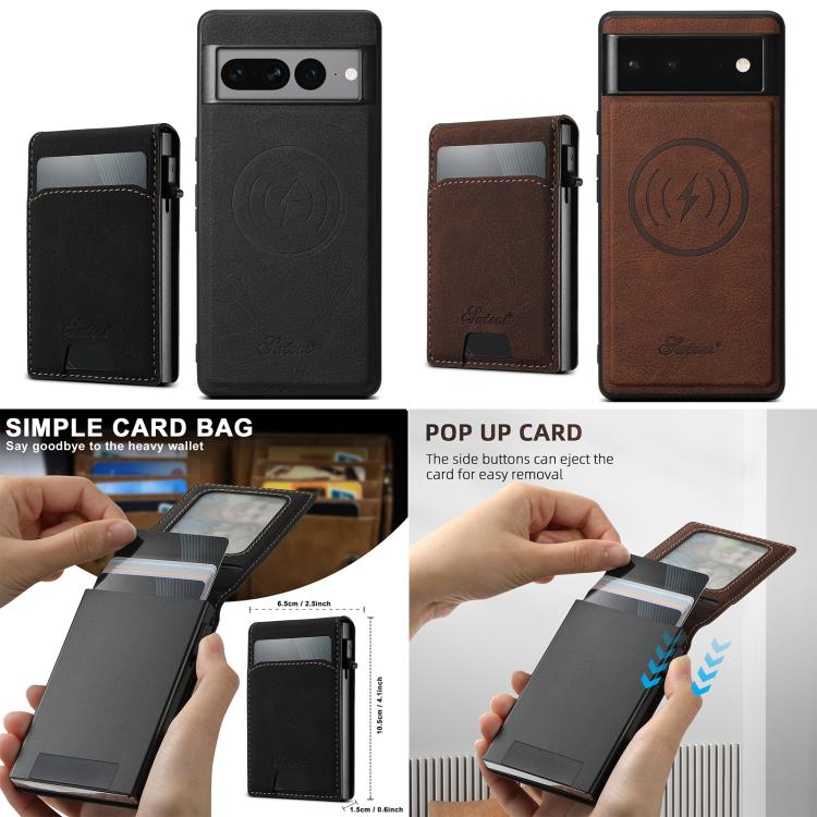 For Google Pixel 9 Suteni H19 Litchi Grain 2-in-1 Removable Card Box Back Phone Case(Brown) by Suteni