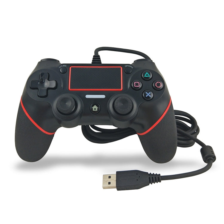 For PS4 Handle Wired Handle Cable Game Controller( Black Red) by bashfashion