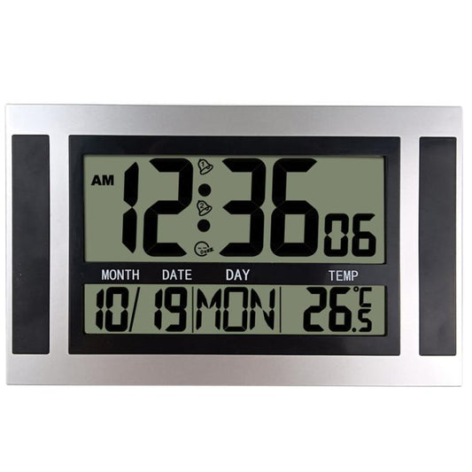 Large Screen LCD Wall Clock Minimalist Electronic Alarm Clock(Silver+Black) by bashfashion