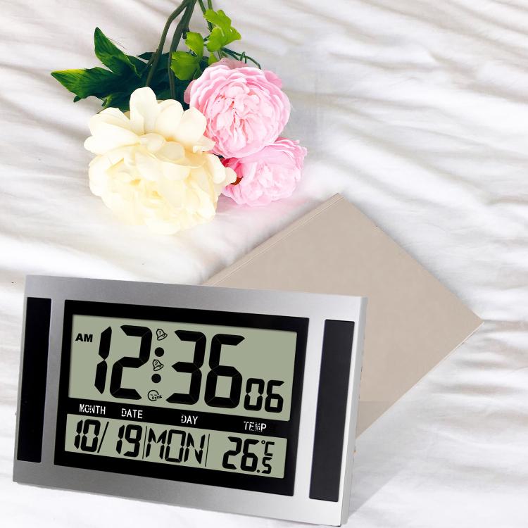Large Screen LCD Wall Clock Minimalist Electronic Alarm Clock(Silver+Black) by bashfashion