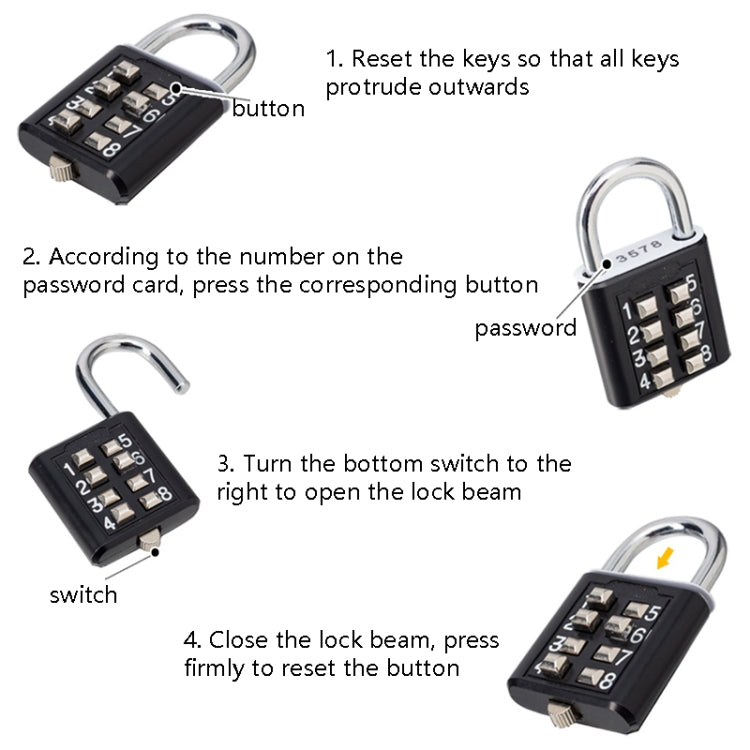 2 PCS 10-Bit Button Password Lock Cabinet Door Tool Box Button Padlock(Black) by bashfashion