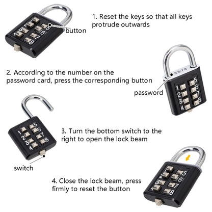 2 PCS 10-Bit Button Password Lock Cabinet Door Tool Box Button Padlock(Black) by bashfashion