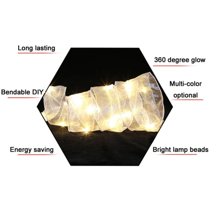 Christmas Ornament Double Light Board Yarn Ribbon String Lights, Specification: 2m(Gold Color Light) by bashfashion