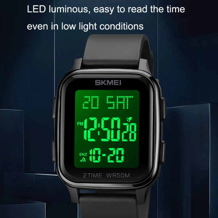 SKMEI 1858 Square Waterproof Digital Dual Display LED Luminous Watch(Black) by SKMEI