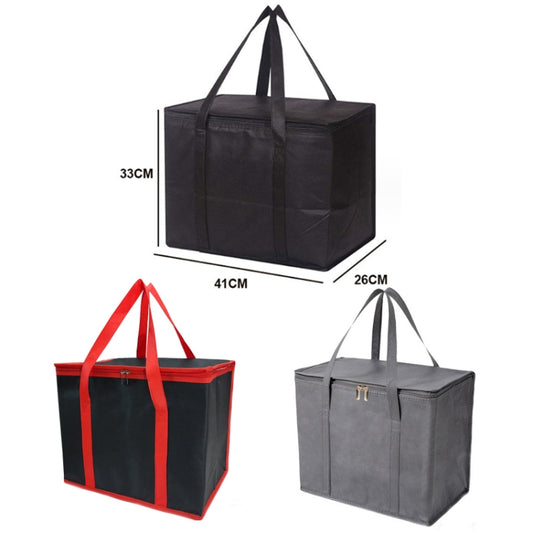 41x26x33cm Non-Woven Bento Aluminum Foil Thermal Bag Takeaway Lunch Bag With Bottom Plate(Red Black) by bashfashion