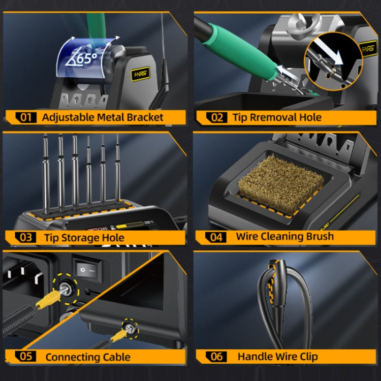 FNIRSI 200W Intelligent Constant Temperature Electric Soldering Iron Station, Set: EU Plug F245 B Head by FNIRSI