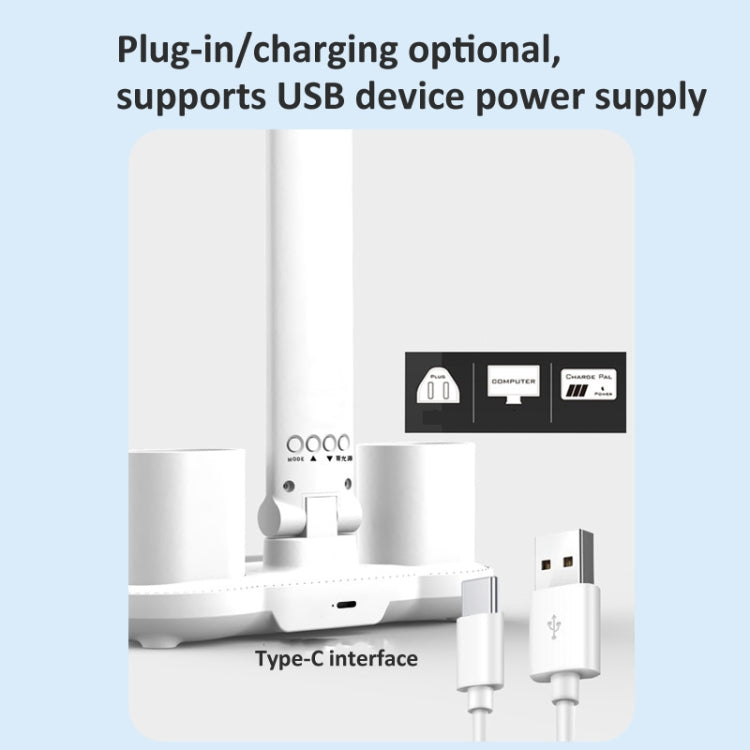 4-head Desk Lamp Foldable Reading Lamp 3-gear Color Adjustment, Spec: Charging Clock Model by bashfashion