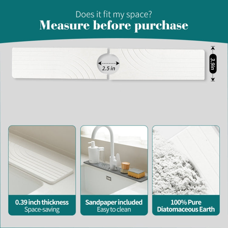 Faucet Sink Drying Mat Diatomaceous Earth Stone Splashproof Absorbent Sink Drainage Mat, Color: K03 White(40x10cm) by bashfashion