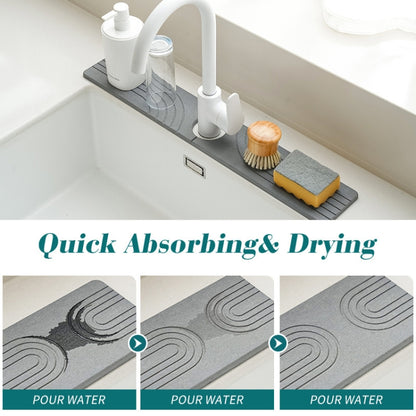 Faucet Sink Drying Mat Diatomaceous Earth Stone Splashproof Absorbent Sink Drainage Mat, Color: K04 White(40x10cm) by bashfashion