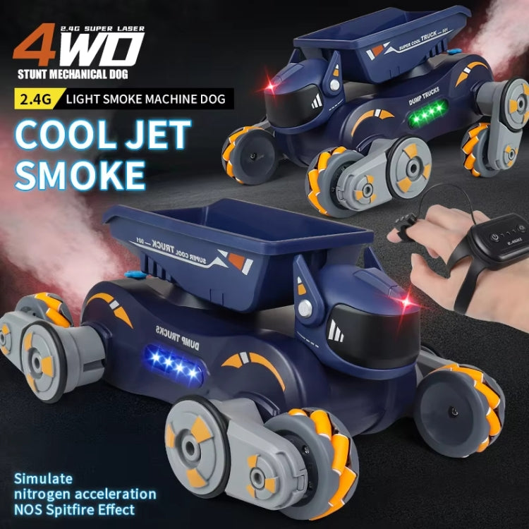 Eight Wheel Stunt Robot Dog Smart Gesture Sensor RC Kids Toy Car With Lights Music Spray Car, Style: Tank Green Single RC by bashfashion