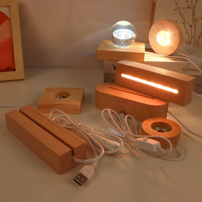 LED Light Solid Wood Luminous Base for Resin Art Acrylic Glass Lights Rectangular Slot 15cm(Three-color Light) by bashfashion