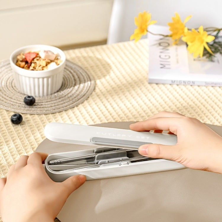 Portable Spoon Chopsticks Cutlery Set with Storage Box For Students, Office Workers and Camping(White) by bashfashion