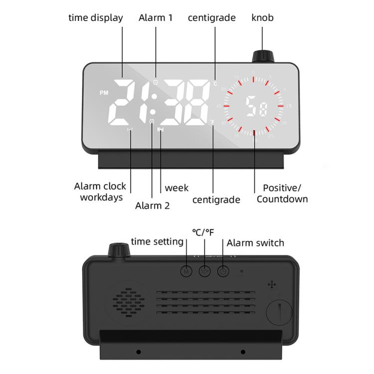 Multi-Functional LED Screen Mirror Charging Alarm Clock Reminder Visual Timer(White) by bashfashion