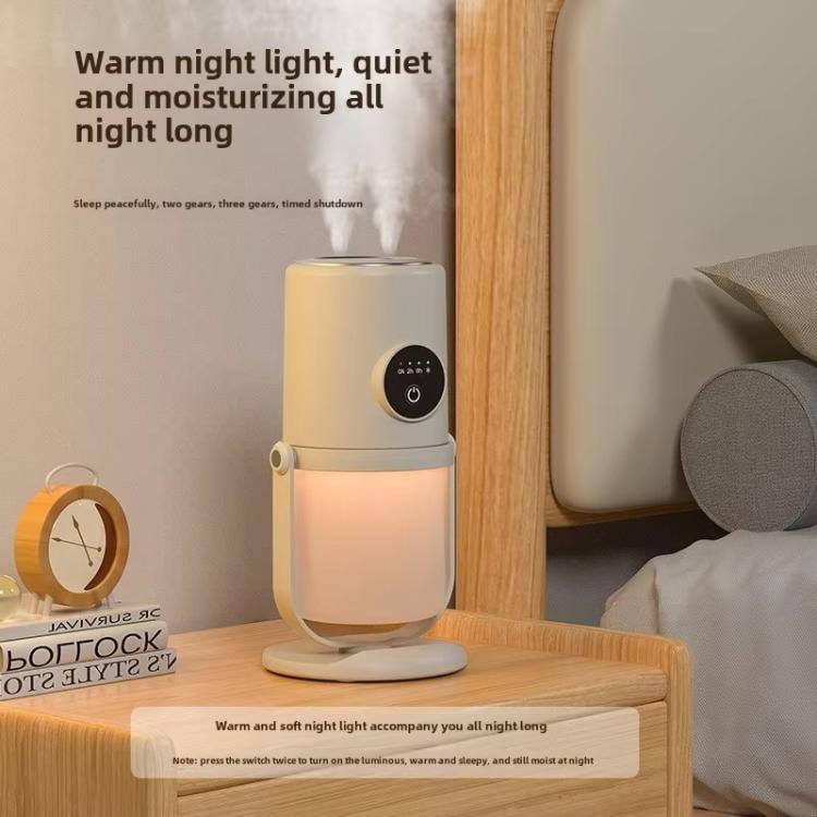 Desktop Dual Port Humidifier Portable Mini Air Purifier With Nightlight, Color: Beige+Base by bashfashion