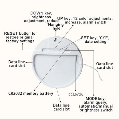 Wifi App Control LED Digital Wall Clock With RGB Light Multi-Functional Alarm Clock(White Shell Black Surface) by bashfashion