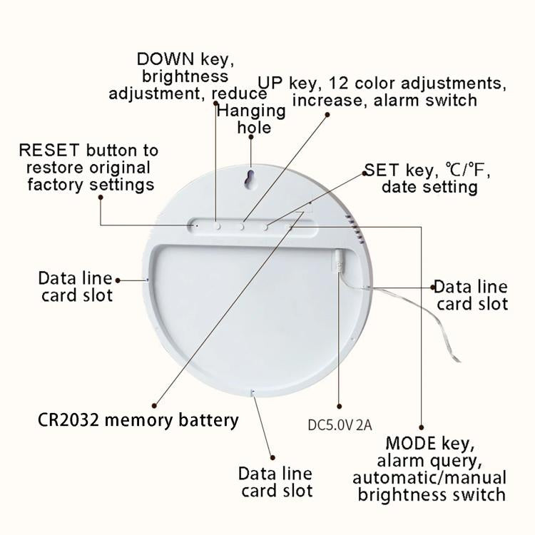 11.6-Inch RGB Wall Clock With Remote Control Multi-Functional Alarm Clock Bamboo+Black by bashfashion