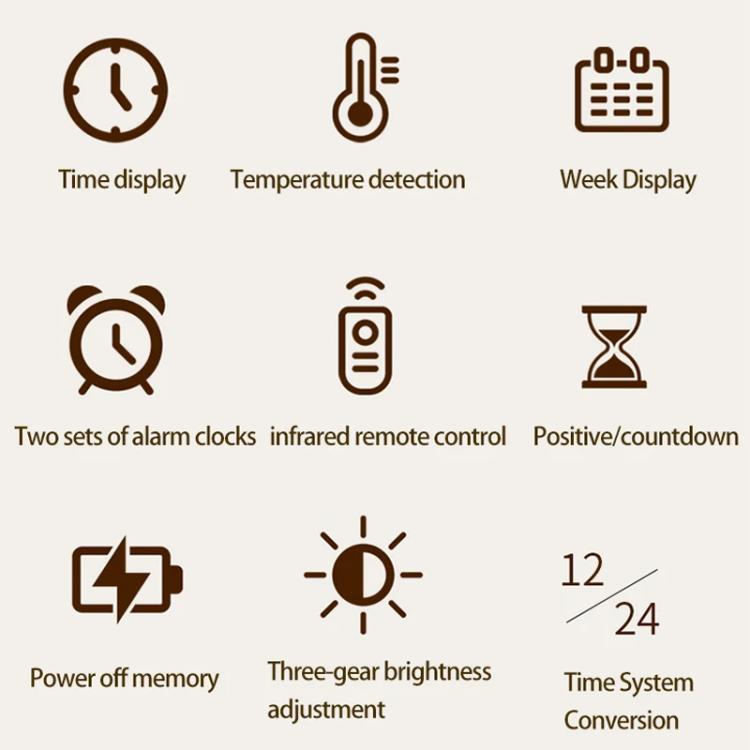 11.6-Inch White Light Wall Clock With Remote Control Multi-Functional Alarm Clock Bamboo+Cloth by bashfashion