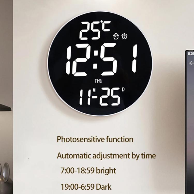 11.6-Inch White Light Wall Clock With Remote Control Multi-Functional Alarm Clock Bamboo+Bamboo by bashfashion