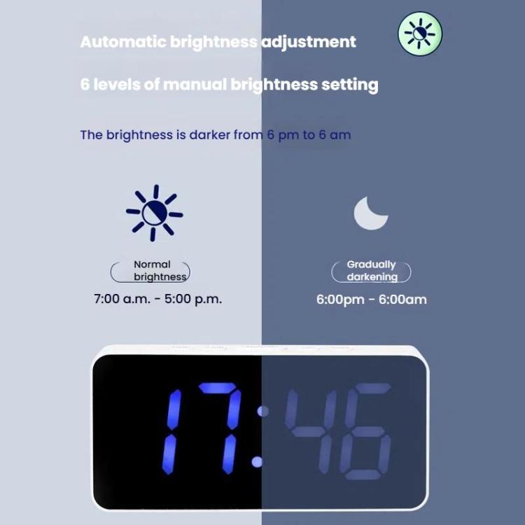 11 Colors Dynamic RGB Digital Alarm Clock 12/24H 6 Levels Brightness 2 Alarms Table Clock(Black Shell) by bashfashion